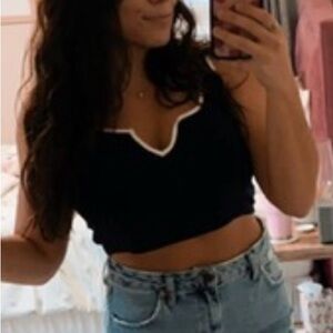 Navy Blue Crop Top with White Trim